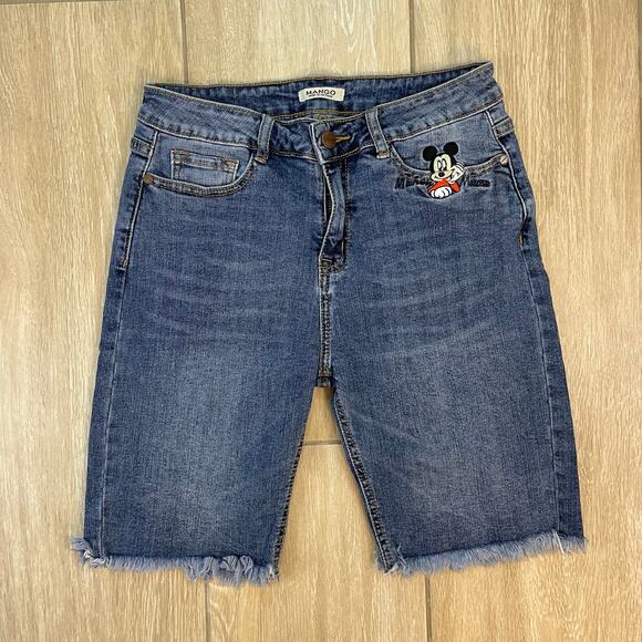 Mango Mickey Mouse Denim Shorts Size 9 Blue Embroidered Jean Cutoffs Disney - Picture 1 of 7